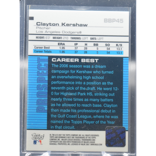 2017 Topps Bowman Best -Clayton Kershaw BBP45 - Prospect Auto