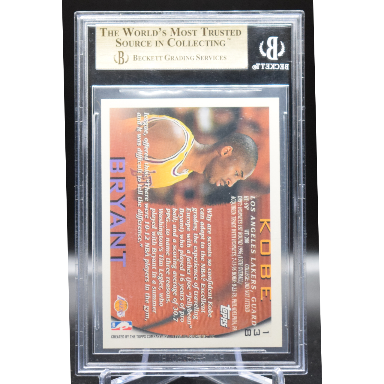 1996 Topps - Kobe Bryant 138 - Rookie - Beckett 9.5