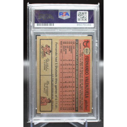 1981 Topps Baseball - Fernando Valenzuela 850 - PSA Authentic Auto